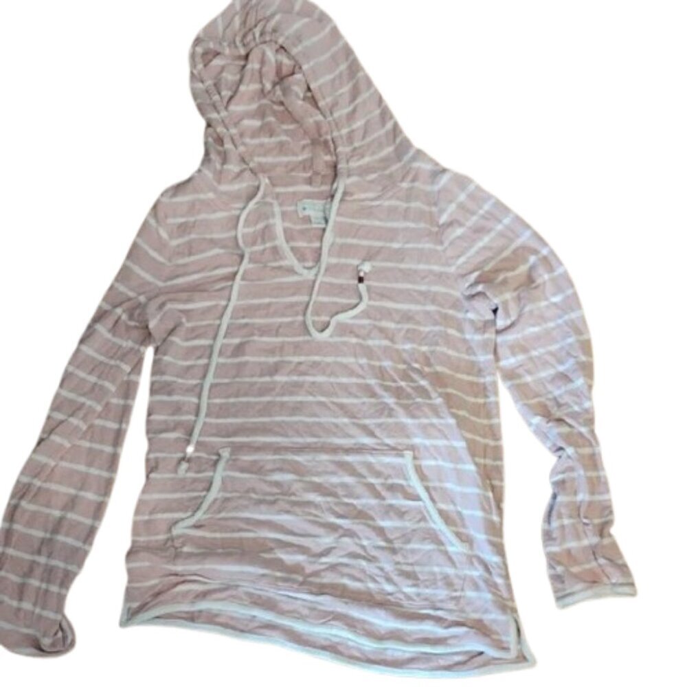 Market & Spruce Women's S Lightweight Blush and White Striped Hoodie with Pocket